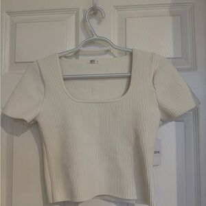NWT Ribbed Square-Neck Short Sleeve Top in Cream